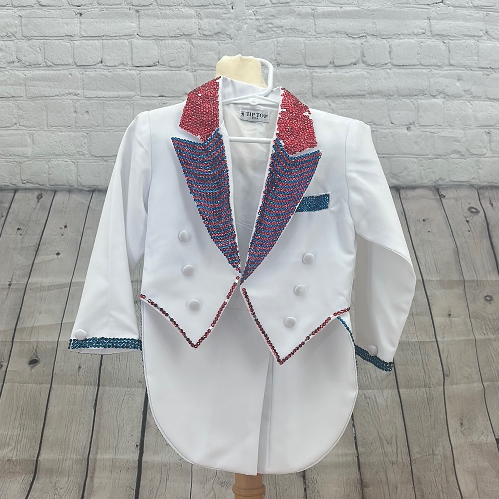Custom Tuxedo‎ set Boys White red and blue stones
